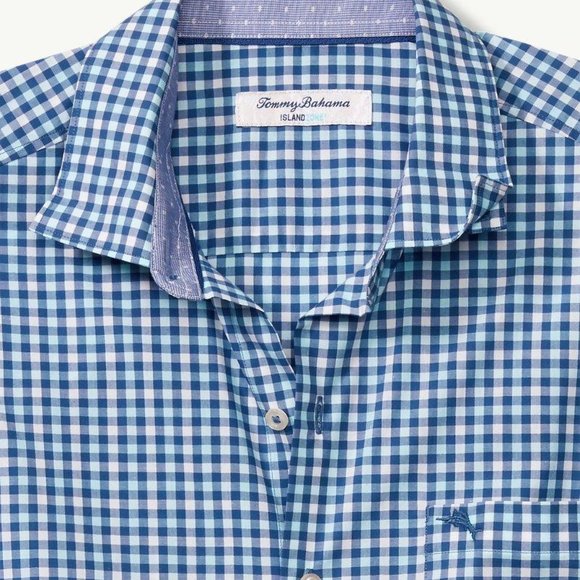 Tommy Bahama Men's Blue Gingham Button Down Small - Picture 5 of 7